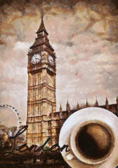 Oil-painted english coffee in London - 33582211