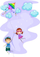 Obraz premium Kids Hanging Unto a Kite