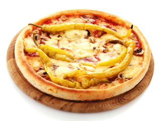 Tasty Italian pizza over white