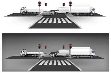 Crossroad on way, red traffic