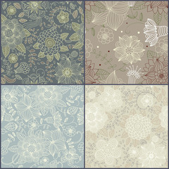 Set of floral vintage seamless pattern