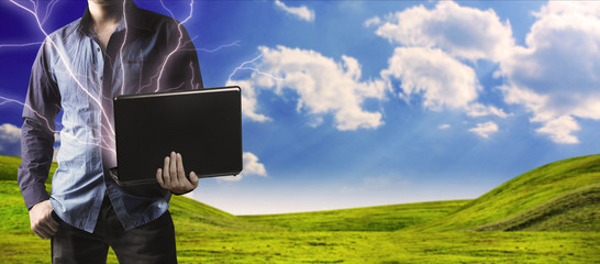 typing male hands on the keyboard