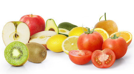 Many fruits on white background
