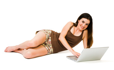 Close-up of a woman using a laptop