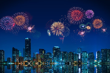 Fireworks in Miami - obrazy, fototapety, plakaty