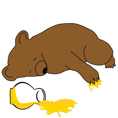 Sleeping bear with a jar of honey
