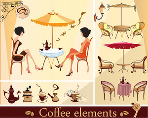 Set of cafe elements