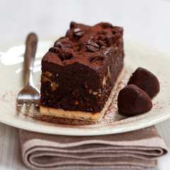 Dark chocolate cake and chocolate truffles