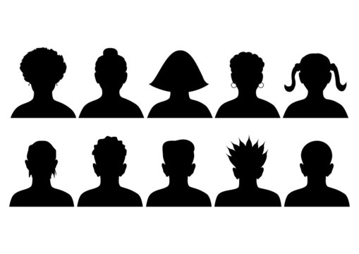 set of silhouettes of heads, anonymous mugshots, vector