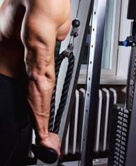 Man is doing exercise for triceps