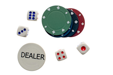 Poker chips and dice