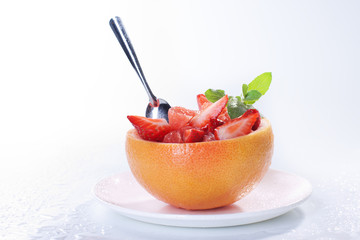 Fruit salad with strawberry and grapefruit