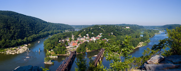 Panorama over Harpers Ferry from Maryland Heights - obrazy, fototapety, plakaty