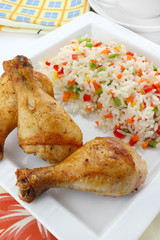 Fried chicken legs with rice
