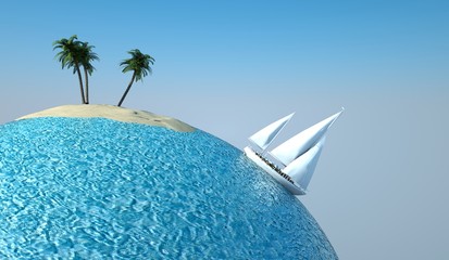 Insel und Segelboot auf Weltkugel © virtua73
