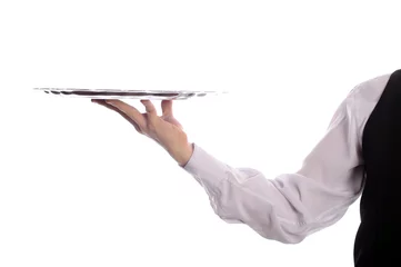 Crédence de cuisine en verre imprimé Gamme de produits tray on waiter hand