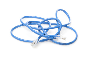 A blue ethernet cable