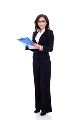 Business woman holding a clipboard