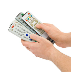 Remote controls in hands