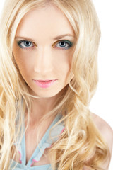 Naklejka premium Portrait of a beautiful female model on white background