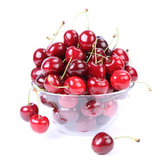 Bowl of Cherry fruits on a white background