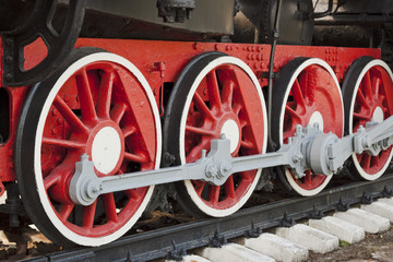 Wheels of the old steam locomotive