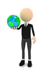 3d businessman with globe over white