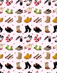 cartoon shoes set seamless pattern.