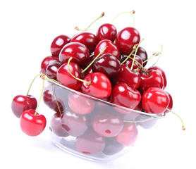 Bowl of Cherry fruits on a white background
