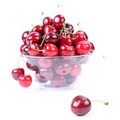 Bowl of Cherry fruits on a white background