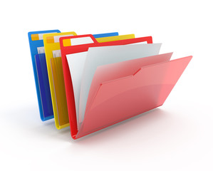 Red, yellow, blue folders.