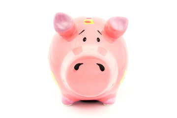 Pink Piggy bank with yellow flowers