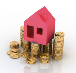 House standing on a heap of coins.