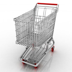 3d empty shopping cart isolated on white background