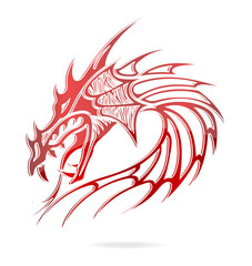 asia dragon and flames sign red color