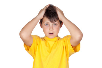 Surprised child with yellow t-shirt