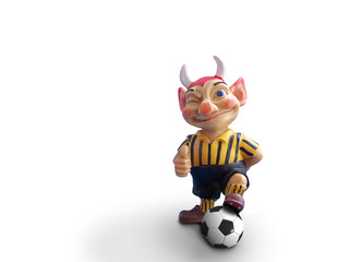 Teufel als Fußballspieler mit Ball