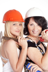 cute builders on white