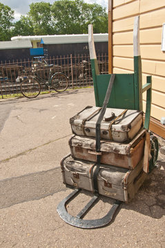 Old fashioned two wheeled luggage trolly / carrier