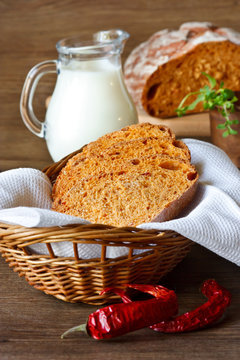 Homemade bread with paprika.
