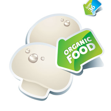 Icon mushroom champignon with the arrow by organic food. Vector