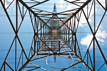 electricity tower with blue sky