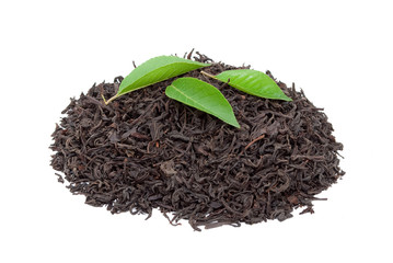 Black tea with leafs