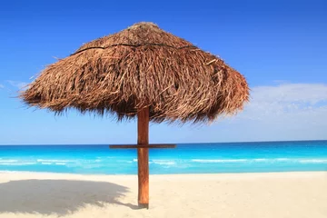 Fototapeten palapa sun roof beach umbrella in caribbean © lunamarina
