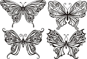 Obraz premium butterflies, vector drawing, tattoos, stencil