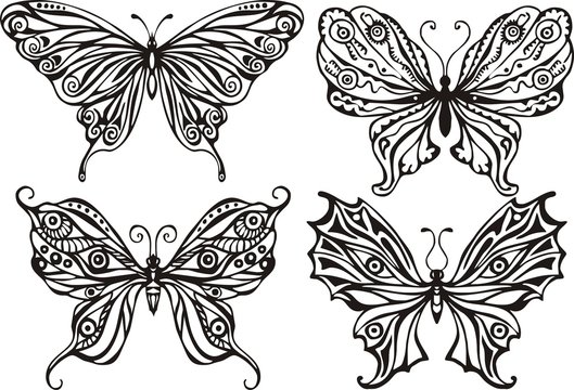 butterflies, vector drawing, tattoos, stencil