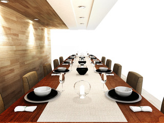 Modern dinning area design in 3D rendering