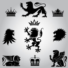 Set of lion and crown heraldry