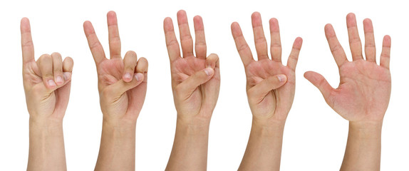 man's finger pointing from one to five