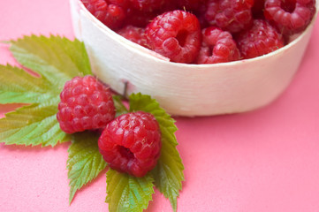 Raspberries in wooden basket